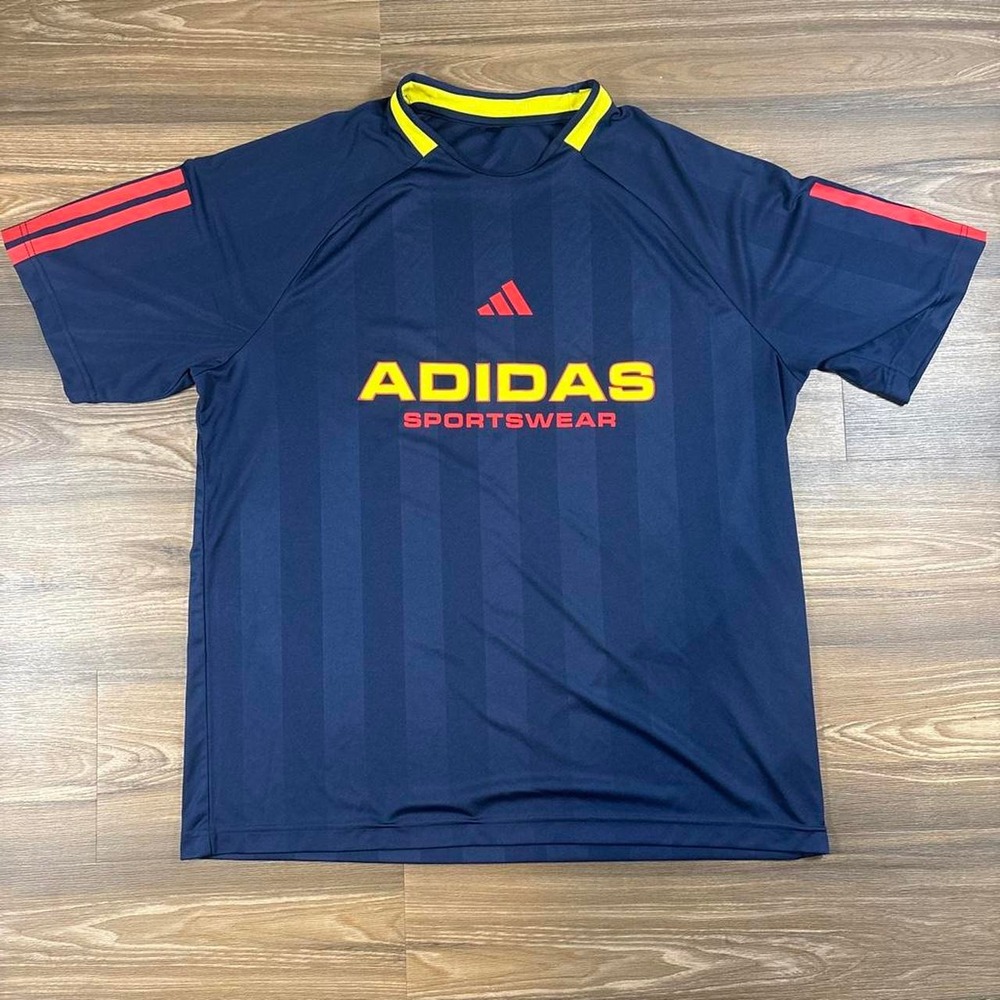 Adidas navy blue sportswear t-shirt with vertical stripes